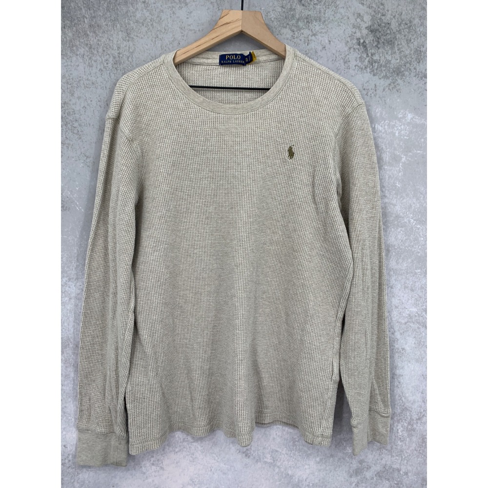 Polo Ralph Lauren Shirt Mens XL Beige Waffle Knit Thermal Long Sleeve Crew Neck